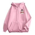 thumbnail image 5 of Fiaer Christmas Hoodie for Women Oversized Full Zip up Snowman Graphic Xmas Hooded Jackets Drawstring Sweatshirts Long Sleeve Relax Fit Pocket Tops Pink M, 5 of 5