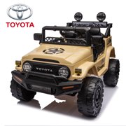 SUSIELADY Kids Ride on Truck, 12V Licensed Toyota FJ Cruiser Electric Car, with Remote Control, 3 speed adjustable, Power display, Bluetooth, LED light, for Kids Age 3+, Beige