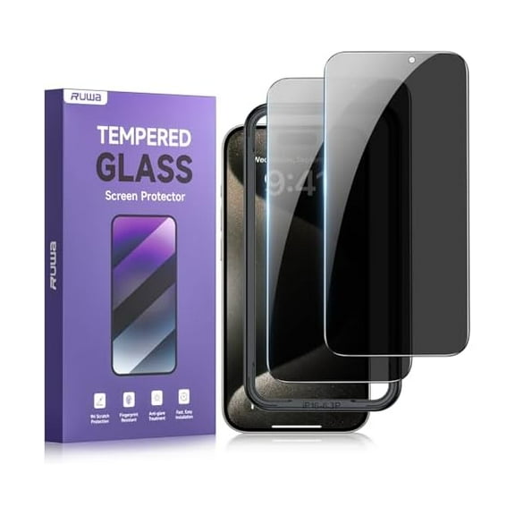 lulufa Privacy Screen Protector for iPhone 16 Pro [2-Pack] Anti-Peep Tempered Glass Film with Easy Installation Frame