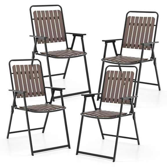 Gymax 4 pcs Patio Folding Chairs Portable Outdoor Dining Chairs w/ PP Seat & Back
