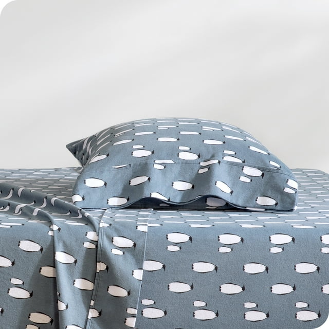 Bare Home Ensemble de Draps en Flanelle - 100 % Coton - Poche Profonde - Lit Simple, Pingouin, 3 Pcs