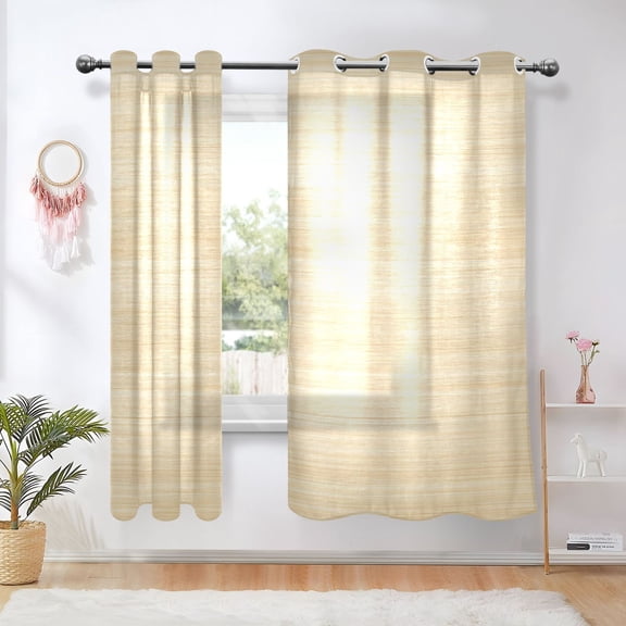 Sheer Curtains Grommet Drapes Window Treatments Light Filtering for Bedroom Living Room 2 Panels 42" x 63" Soft Light Yellow Wood Grain