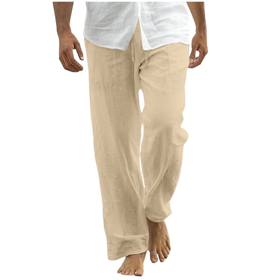 CLOISE Linen Pants for Men Pockets Big and Tall Drawstring Long Pants Beach Solid Baggy Trousers Vacation Clothes