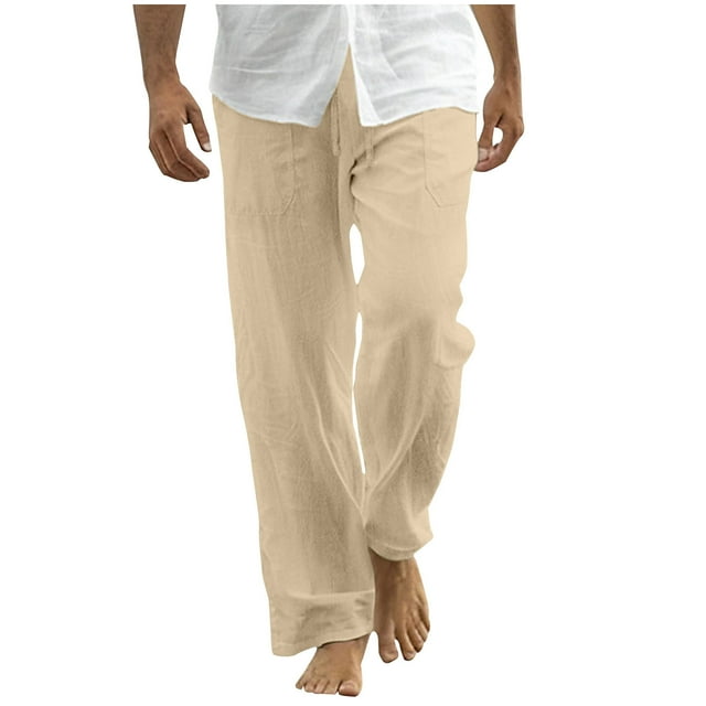 Admvng Mens Pants Leisure Pocket Draw Rope Straight Tube Beach Trousers,Sizes S-4XL