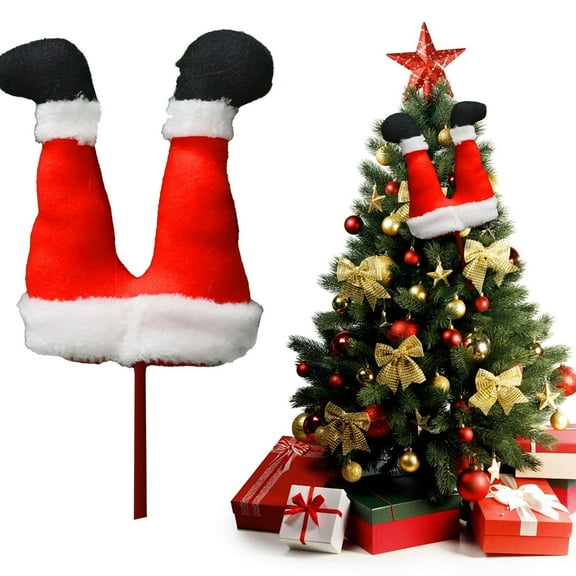 BinKFF Christmas Elf Legs Picks 14 Inch Elf Feet Christmas Tree Ornaments with Fixed Wire Decoration Striped Plush Stuffed Tree Topper Xmas Holiday Red Green White