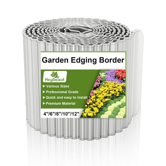 Heybeaut Corrugated Metal Garden Edging - 6"x20' Galvanized Steel Border for DIY Flower Beds Pathways Patio Design, Easy Installation, Silver