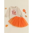 thumbnail image 4 of Toddler Kids Little Girl Thanksgiving Outfit 12 18 24 Months 2T 3T 4T 5T 6T 7T Letter Embroidery Long Sleeve  Sweatshirt with Orange Tulle Skirt 2 Pcs Clothing Set, 4 of 9