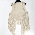 thumbnail image 6 of Xfvqtps Women Waistcoat Tassels Hollow Out Sleeveless Classical Personality Fashion Cowboy Style Fall Cardigan Beige, 6 of 7
