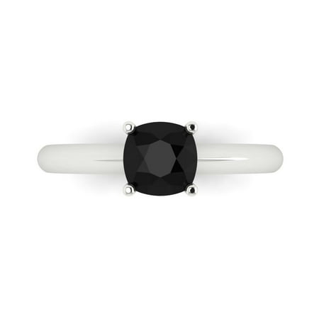 Clara Pucci 14K White Gold 1ct Onyx Solitaire Ring for Women