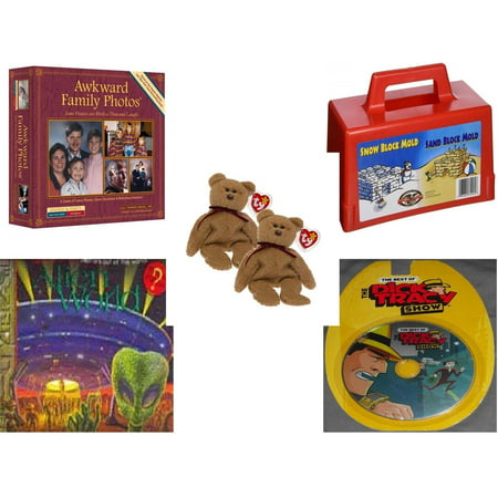 Children's Gift Bundle [5 Piece] -  Awkward Family Photos  - Flexible Flyer Snow Block  - Pair of Ty Beanie Babies Curly the Bear  - Alien World Pop-Ups  - The Best of the Dick Tracy Show 