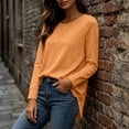 thumbnail image 6 of yillto Tshirts for Womens Long Sleeve Basic Shirts Sofy Stretchy Crew Neck Solid Color Loose Tees, 6 of 7