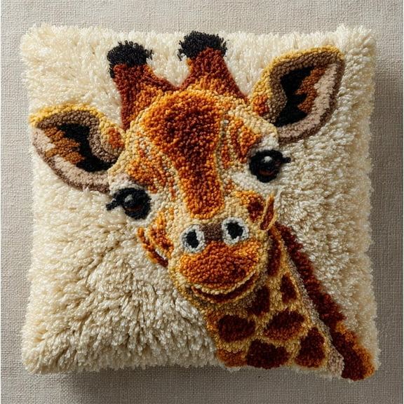 Latch Hook Kits For Adults, Giraffe Diy Decor Pattern Pillow Cover Kit Needlework Cushion Cover Hand Craft Crochet For Home Sofa Decorations 17 X 17 Inch