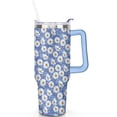 thumbnail image 2 of 40oz Daisy Tumbler with Handle Lid and Straw,Cute Floral Tumblers Gifts for Women Girls Men Adults（Light-blue）, 2 of 7