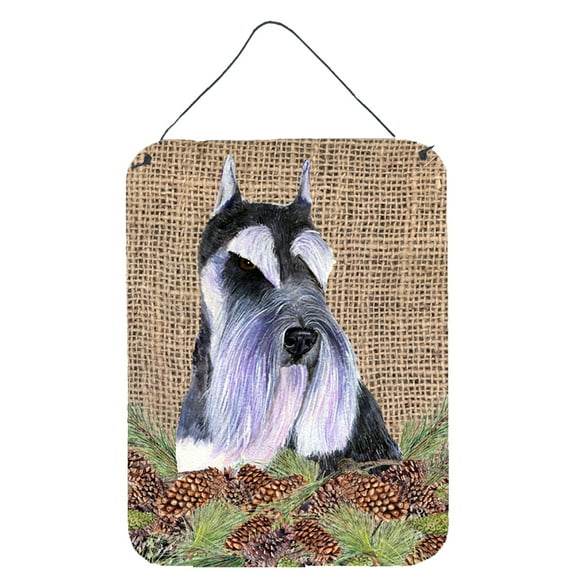 Schnauzer on Faux Burlap with Pine Cones Wall or Door Hanging Prints