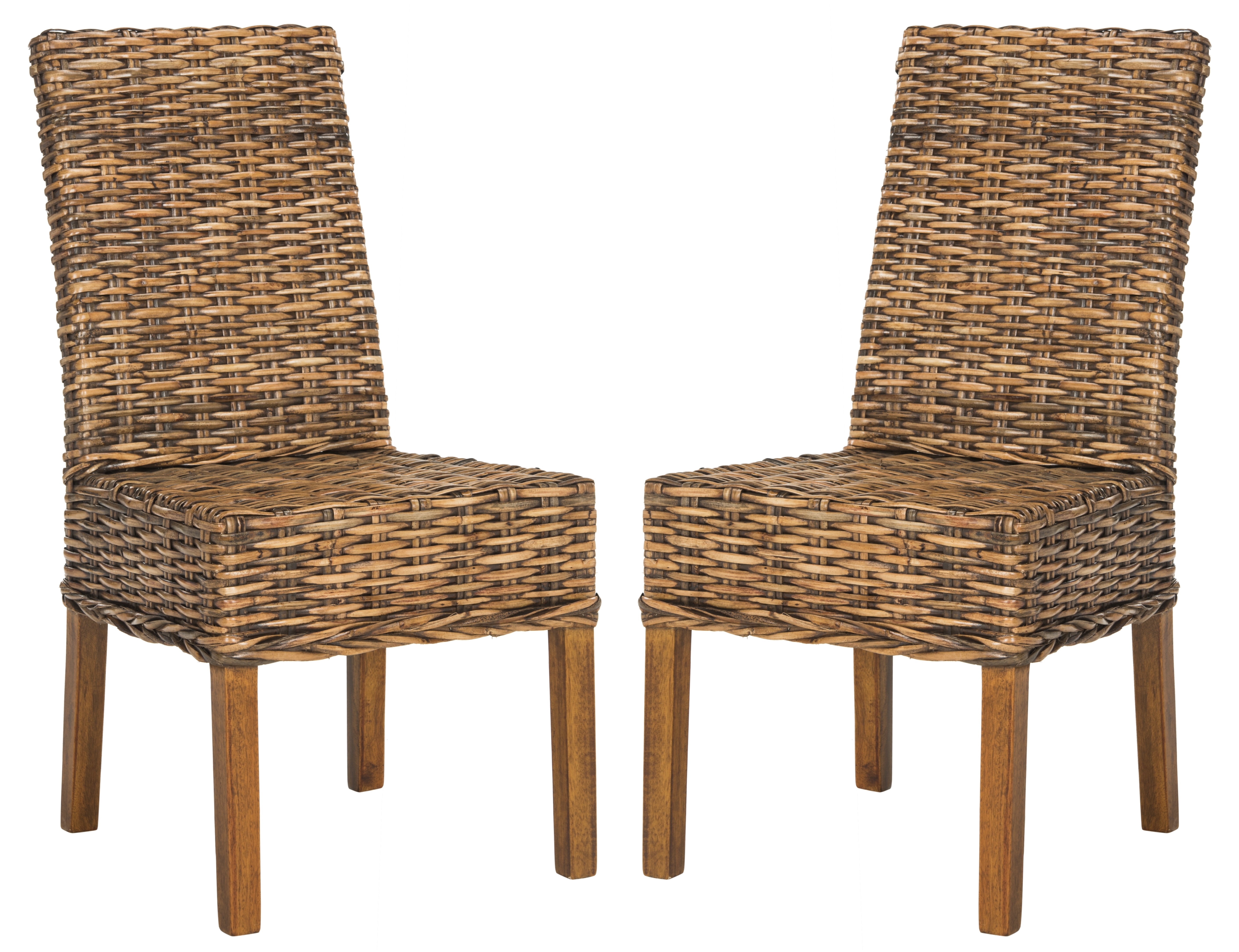 SAFAVIEH Sanibel Nautical Rattan Solid Dining Parsons Chair, Brown (Set of 2)