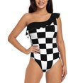 thumbnail image 2 of Mod Checkers One Shoulder Ruffle Swimsuits Bodysuit One Piece Swimwear Women New Female Beach Swimsuit Mod Checkers T, 2 of 5
