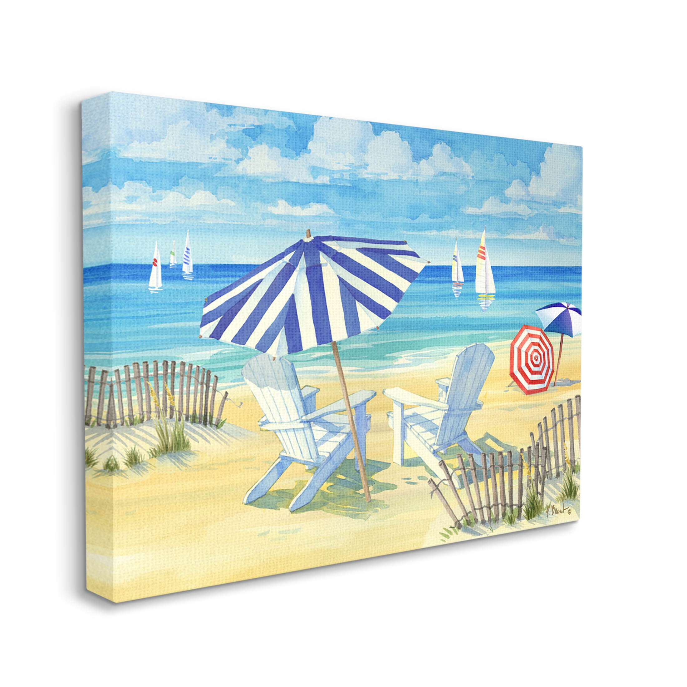 Stupell Industries Summer Sun Sailboat Chairs Painting Gallery Wrapped Canvas Print Wall Art, Design by Paul Brent