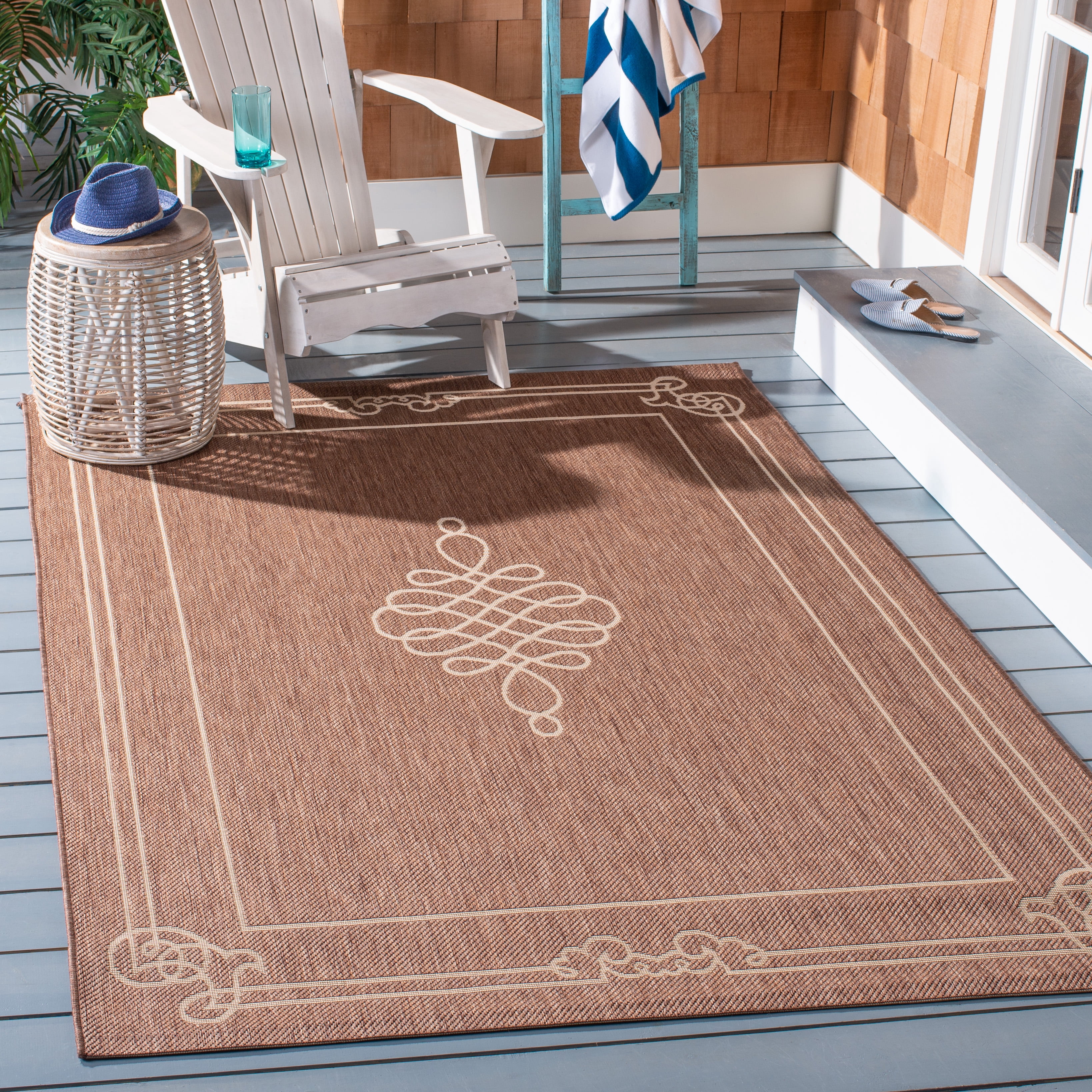 Safavieh Courtyard Andy Medallion Indoor/Outdoor Area Rug, Chocolate/Cream, 5'3" x 7'7"