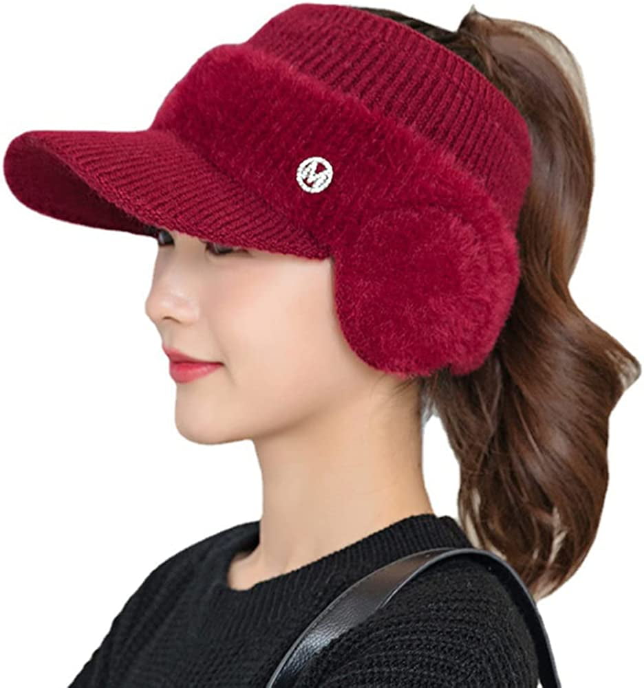 PIKADINGNIS Women Knit Visor Hat Winter Trendy Fluffy Soft Warm