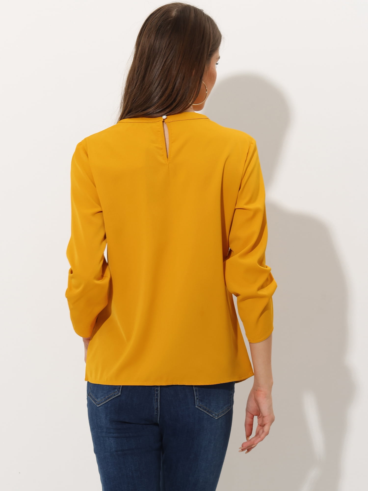 DARING DIVA Round Neck Keyhole Pleated Shirred Work Top M Ginger