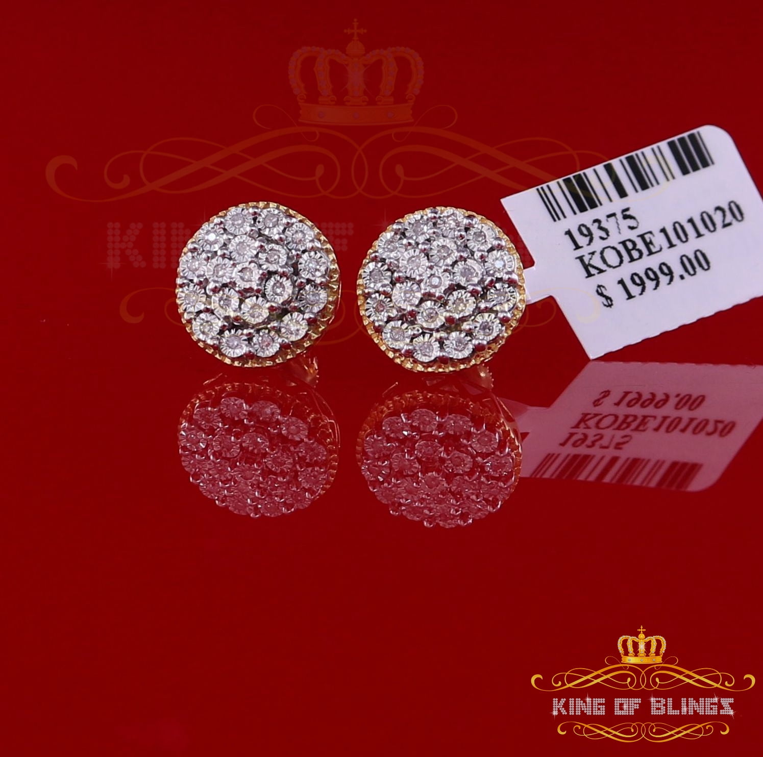 King of Bling's 10K Real Yellow Gold Real Diamond 0.25CT Men's/Women's Round Stud Micro Earring