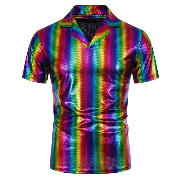 Blusa y camisa de manga corta con cuello vuelto para hombre, informal, con cuello vuelto en V, iridiscencia, de manga corta y pantalón largo, traje de poliéster.