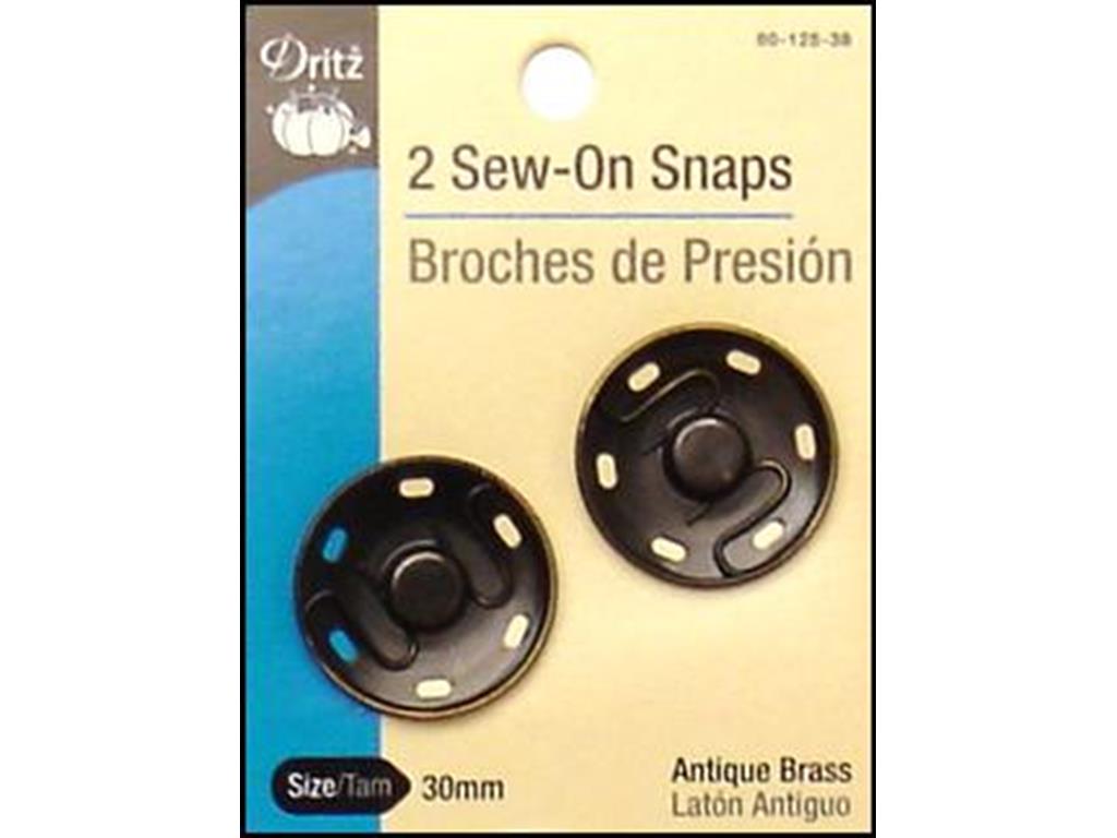 Dritz Sew on Snaps 30mm 2pc Antique Brass
