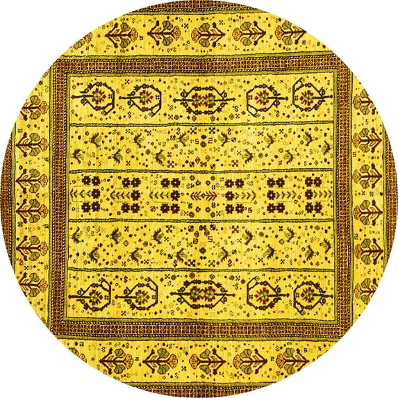 Ahgly Company Indoor Round Abstract Yellow Contemporary Area Rugs, 3' Round