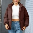 thumbnail image 2 of UTSJKR Women's Winter Stand Collar Long Sleeve Padded Puffer Jacket Solid Color Zip Up Warm Oversized Crop Bubble Coat Outwear Coffee XL, 2 of 6