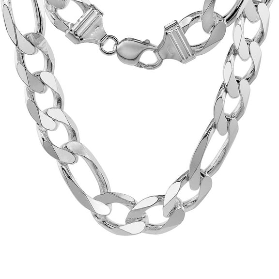 925 Sterling Silver Solid Figaro Chain Link Necklace 15mm