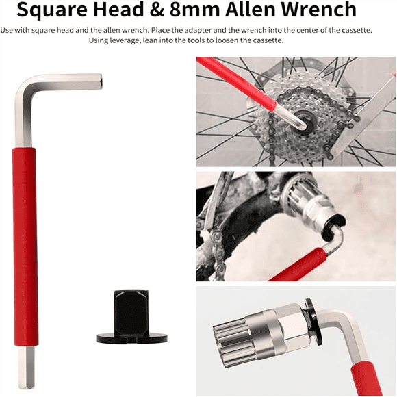 Bike Cassette Removal Tool, 5Pcs Bike Chain Tool Kit with Chain Whip Auxiliary Wrench Bicycle Cassette Lock Ring Removal