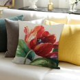 thumbnail image 3 of FCXZI Red Flower Green Leaves Throw Pillow Cover for Sofa Couch 18x18in, 3 of 5