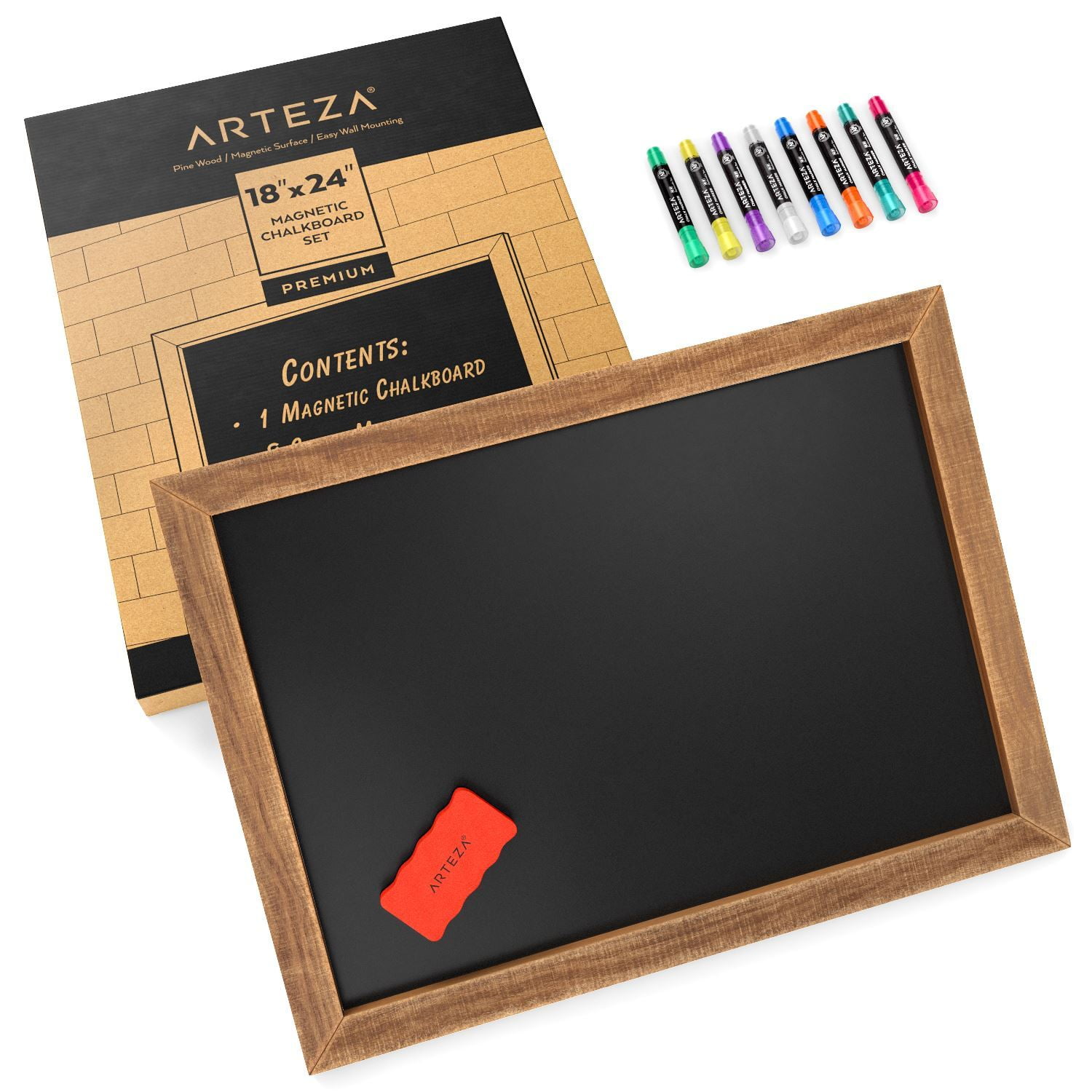 Arteza Chalkboard Set with a 18"x24" Black Board, 8 Markers
