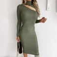 thumbnail image 2 of Dadaria Homecoming Dresses Long Fashion Women Solid Full Sleeve Slim TurtleNeck Hollow Dress Army Green L,Women, 2 of 8