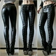 thumbnail image 4 of Skymirror Steampunk Women Faux Leather Cosplay Pants Carnival Party Skinny Button Trousers, 4 of 4