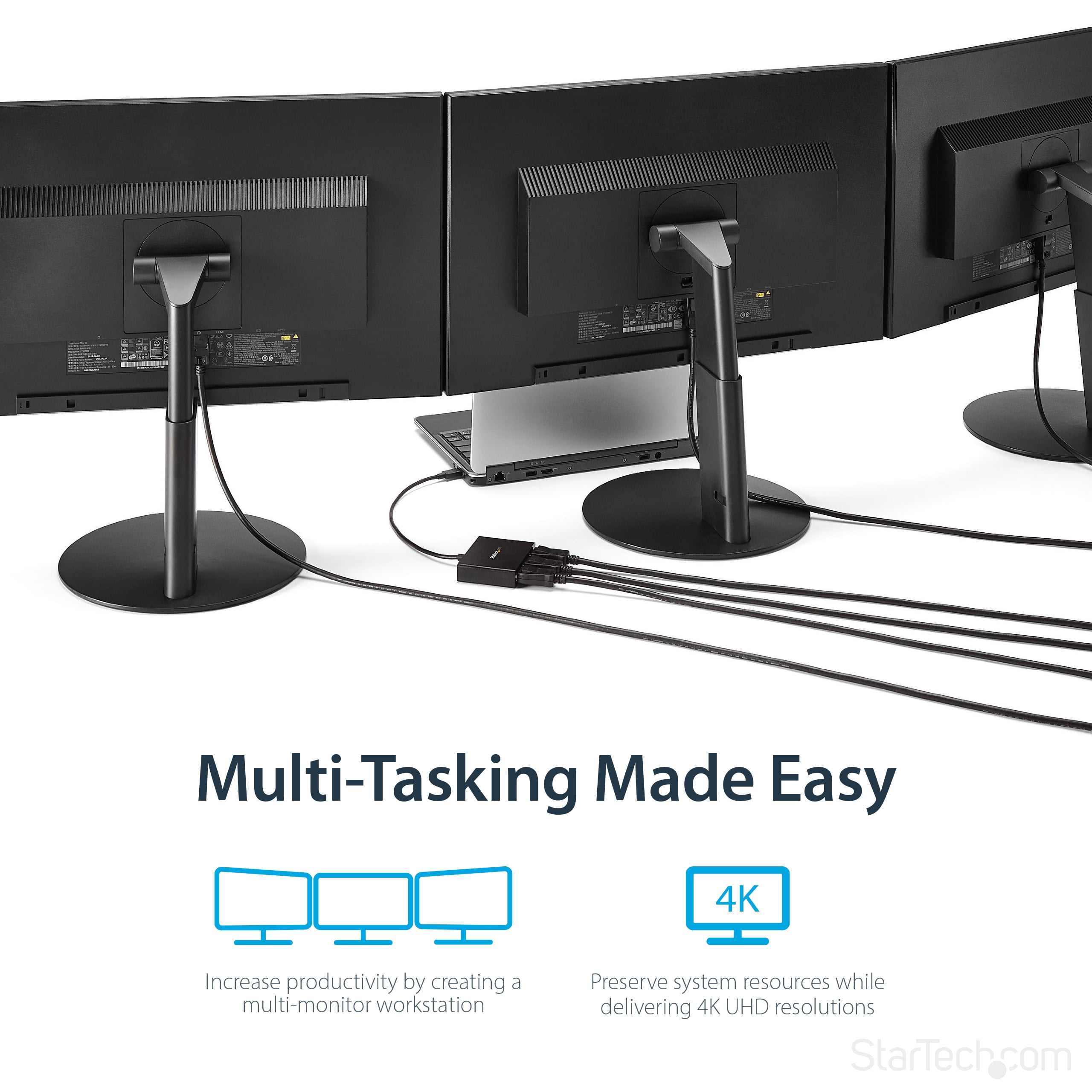 StarTech.com 3-Port USB-C Multi-Monitor Adapter, USB Type-C to 3x DisplayPort 1.2 MST Hub, Triple 1080p 30Hz DP Laptop Display Extender / Splitter, Extra-Long Built-In Cable, Windows