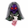 thumbnail image 2 of Animated Walking Skull Head with Light-Up Red Eyes Creepy Moving Halloween Prop with Long Grey Hair Horror Music Motorized Resin Decoration for Party Yard Indoor Outdoor Spooky Decor Gift, 2 of 7