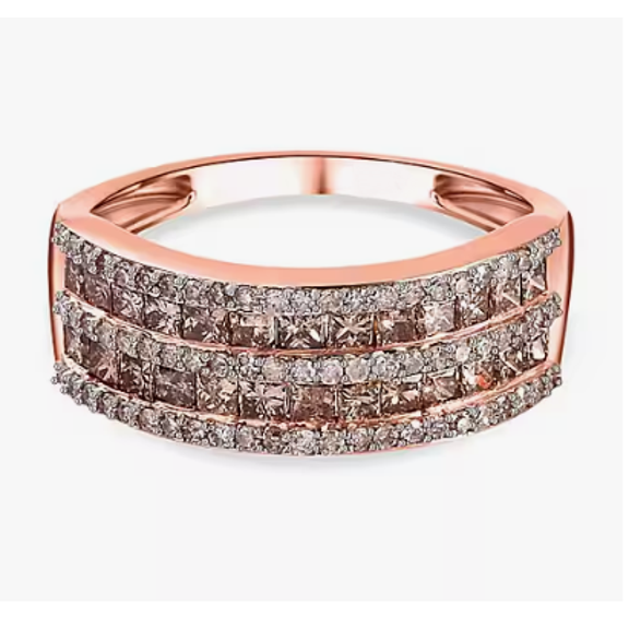 Natural Brown Diamond Wedding Band Ring in 14k Rose Gold Finish - Birthday gift For mum