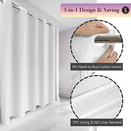 Fabric Shower Curtain No Hooks Needed With Tpu Lining Liner Required Hotel For Bathroom Built In Bottom Magnets Waterproof White 71x74 Canada Fabric Shower Curtain No Hooks Needed, Hotel Shower Curtain No Liner Needed