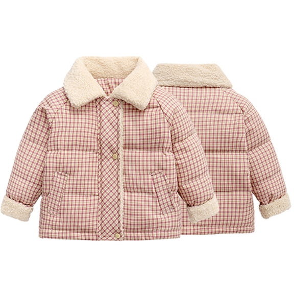 KYAIGUO Kids Toddler Boys Girls Plaid Puffer Down Jacket Baby Lapel Down Coats with Zipper Winter Warm Thick Outerwears Snowsuit 2-10y