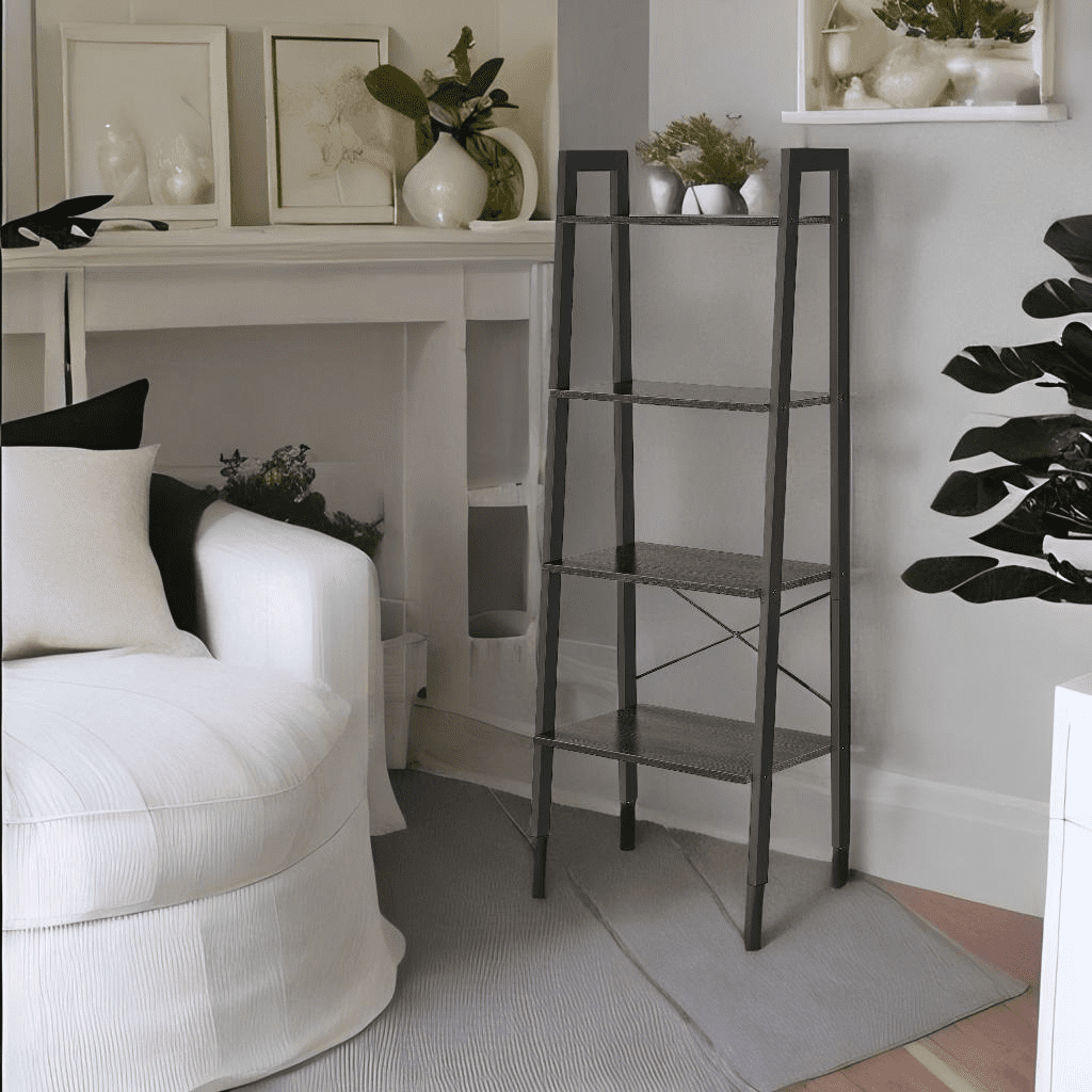 VASAGLE 4-Tier Ladder Shelf Ladder Bookshelf Bookcase Storage Rack with Steel Frame Charcoal Gray and Black