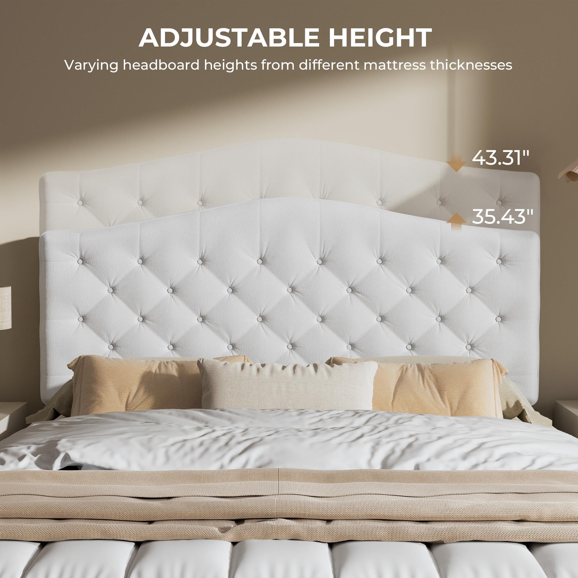 Patbrela Tufted Upholstered Head-Board King Size with 4" Thickened High-Density Sponge, Luxury Button-Tufted King Head-Board Only, Adjustable Height Headboard, Easy Set-up, Beige