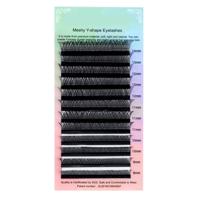 Extensiones de pestañas con volumen, fáciles de aplicar, en forma de Y, negras, suaves, autoafilables, 0,07 D, 8 a 14 unidades