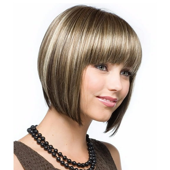 Fridja 32CM Girl Natural Gold Party Wig Short Full Straight Hair Fashion Synthetic Wig