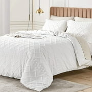 Rosecret Boho Duvet Cover Set King Size Tufted Breathable Soft Comfy 3 Pieces Bedding Comforter Cover,White