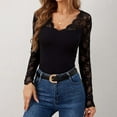 thumbnail image 5 of FASHOFT Lace Long Sleeve Shirts for Women Trendy Slim Fitted V Neck Going Out Outfits Basic Tight Tops Black L, 5 of 9