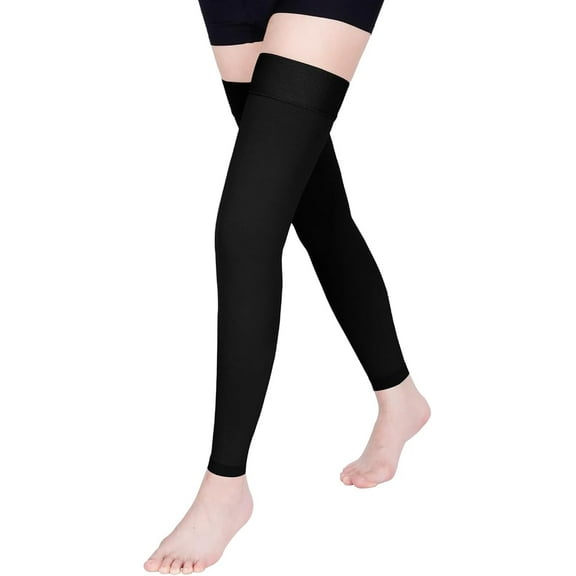 MecTo 15-20mmHg Footless Compression Stockings Medical Thigh High Compression Socks for Running Nursing Sports Veins( Black, 4XL)