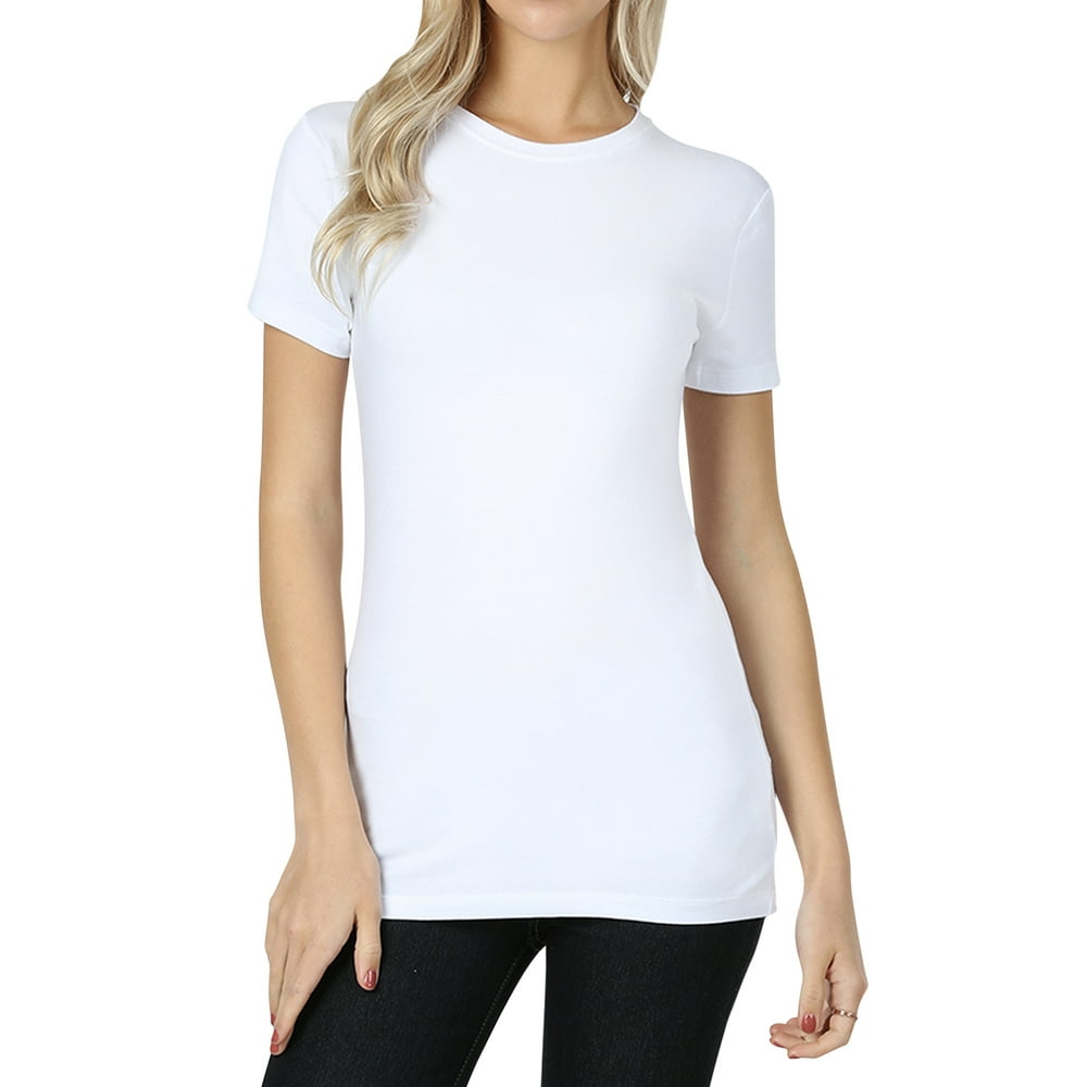 TheLovely Women's & Juniors Basic Round Crew Neck Short Sleeve