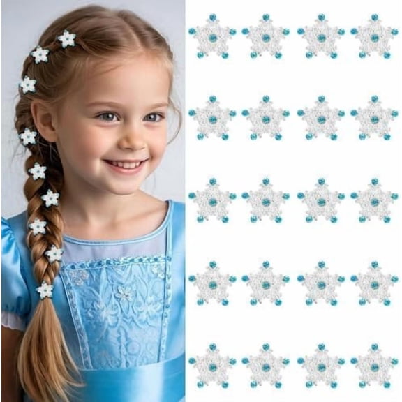 Mini Snowflake Rhinestone Hair Clips, 20 count Sparkly Hair Barrettes, Glittery Hair Accessories for Women & Girls, for Winter Party, Princess-Themed Outfits & Daily Hairstyling