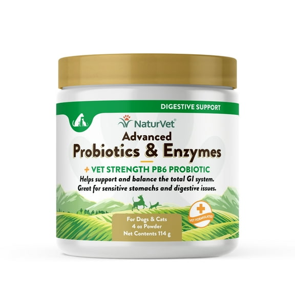 NaturVet Advanced Probiotics & Enzymes - Plus Vet Strength PB6 Probiotic – Supports and Balances Pets with Sensitive Stomachs & Digestive Issues – 4oz - for Dogs & Cats